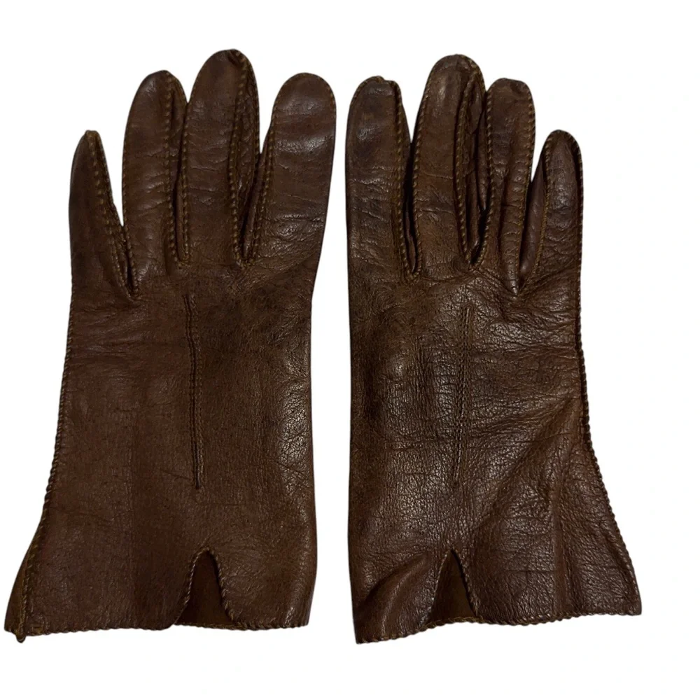 Womens Vintage Brown Deerskin Gloves Size 7 Unlined Very Soft Gift